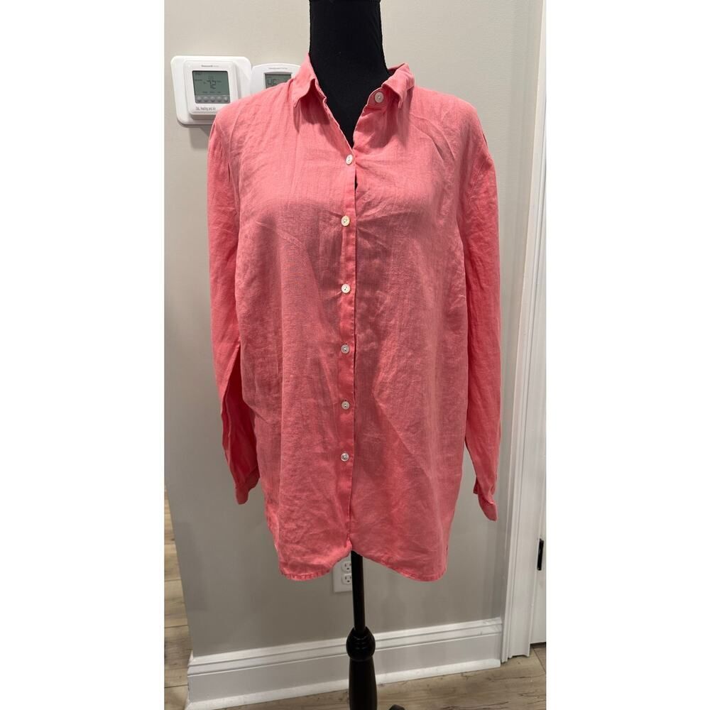 J. Jill Love Linen Button Down Essential Shirt Vented Coral Pink Color - Size XL
